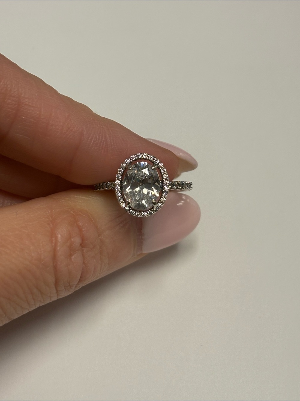 Pandora Silver White Oval CZ Halo Ring Size #4.5